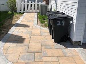 nicolock alpine ridge adobe blend with granite city border paver patio walkway